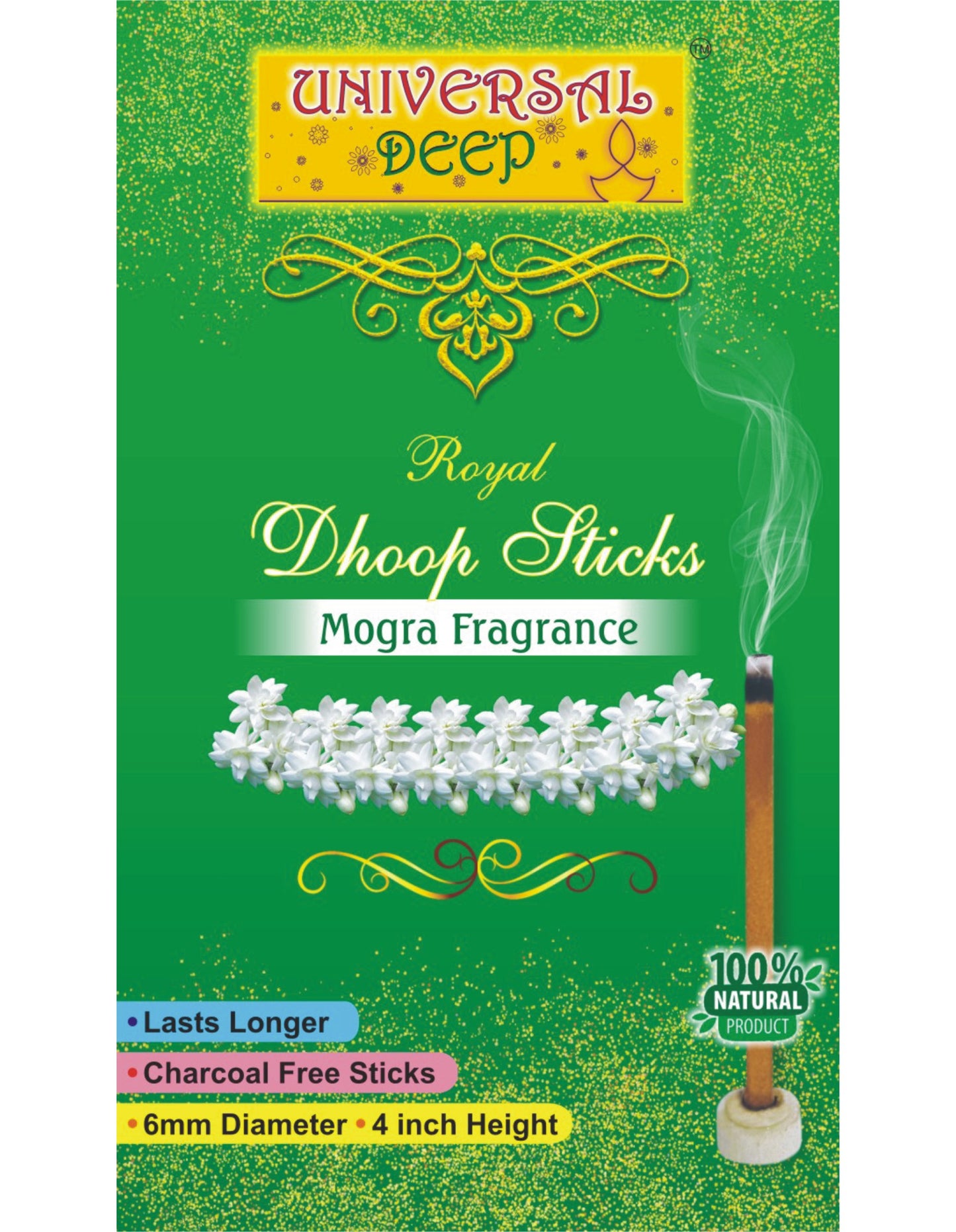 Universal Deep Dhoop Sticks, 4inch Height-6mm Diameter, 20 Pcs. Pack, Long Lasting, Aromatic Fragrance