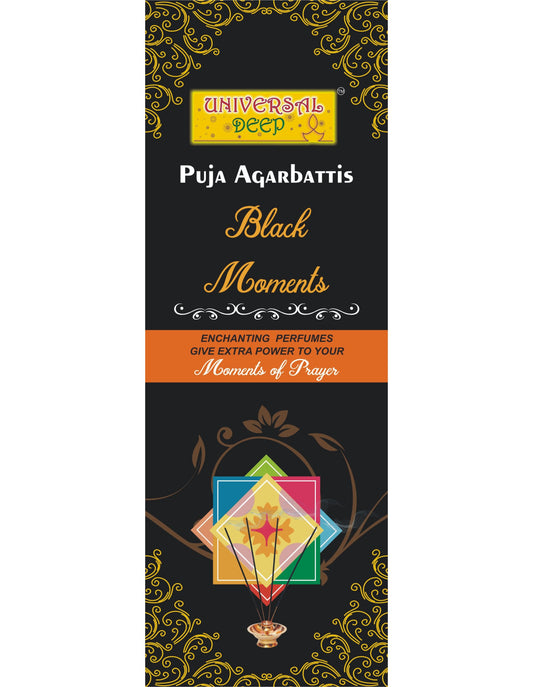 Universele Deep Black Moments Puja Agarbatti-betowerende parfuum gee ekstra krag aan jou oomblikke van gebed-72 stokkies (95g)