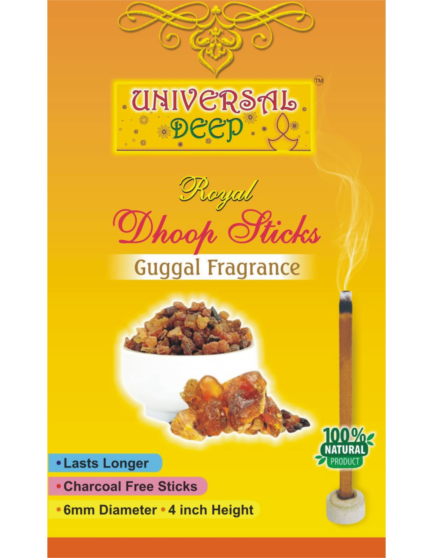 Universal Deep Dhoop Sticks, 4inch Height-6mm Diameter, 20 Pcs. Pack, Long Lasting, Aromatic Fragrance