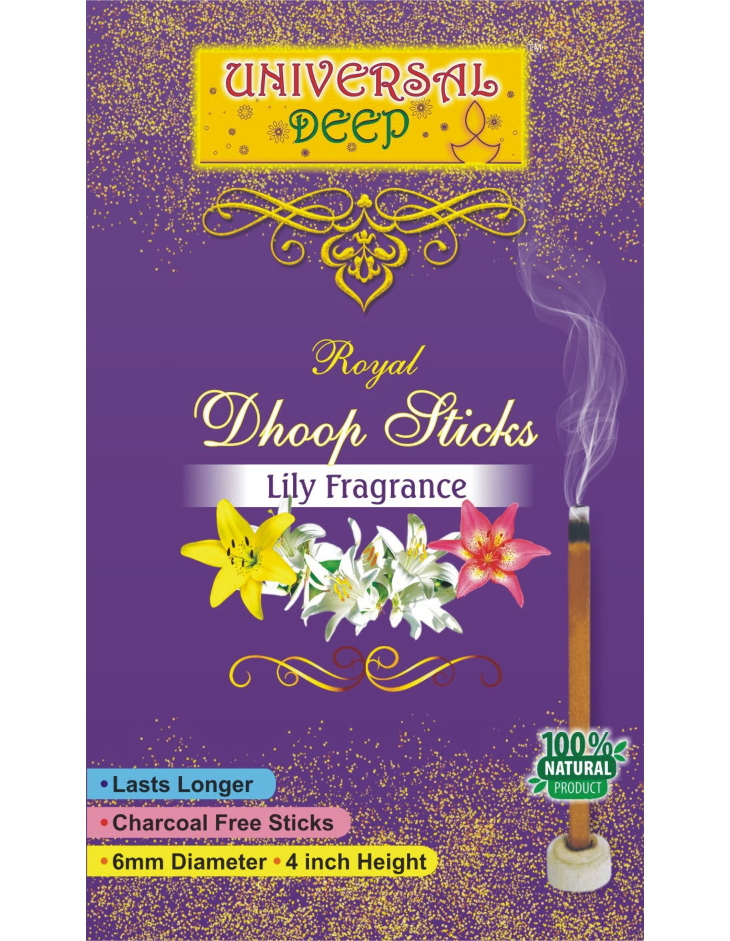 Universal Deep Dhoop Sticks, 4inch Height-6mm Diameter, 20 Pcs. Pack, Long Lasting, Aromatic Fragrance